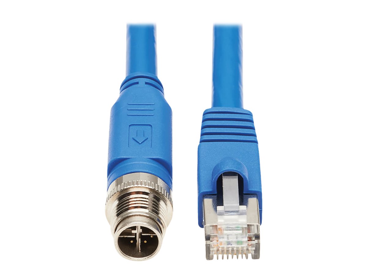 Eaton Tripp Lite Series M12 X-Code Cat6a 10G F/UTP CMR-LP Shielded Ethernet Cable (M12 M/RJ45 M), IP68, PoE, Blue, 5 m (16.4 ft.