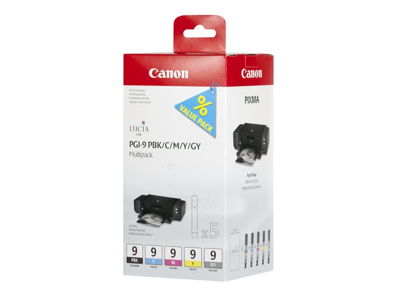 Canon PGI-9 PBK/C/M/Y/GY Multi-Pack - 5er-Pack - Grau, Gelb, Cyan, Magenta, Photo schwarz - Original - Tintenbehlter - fr PIXM