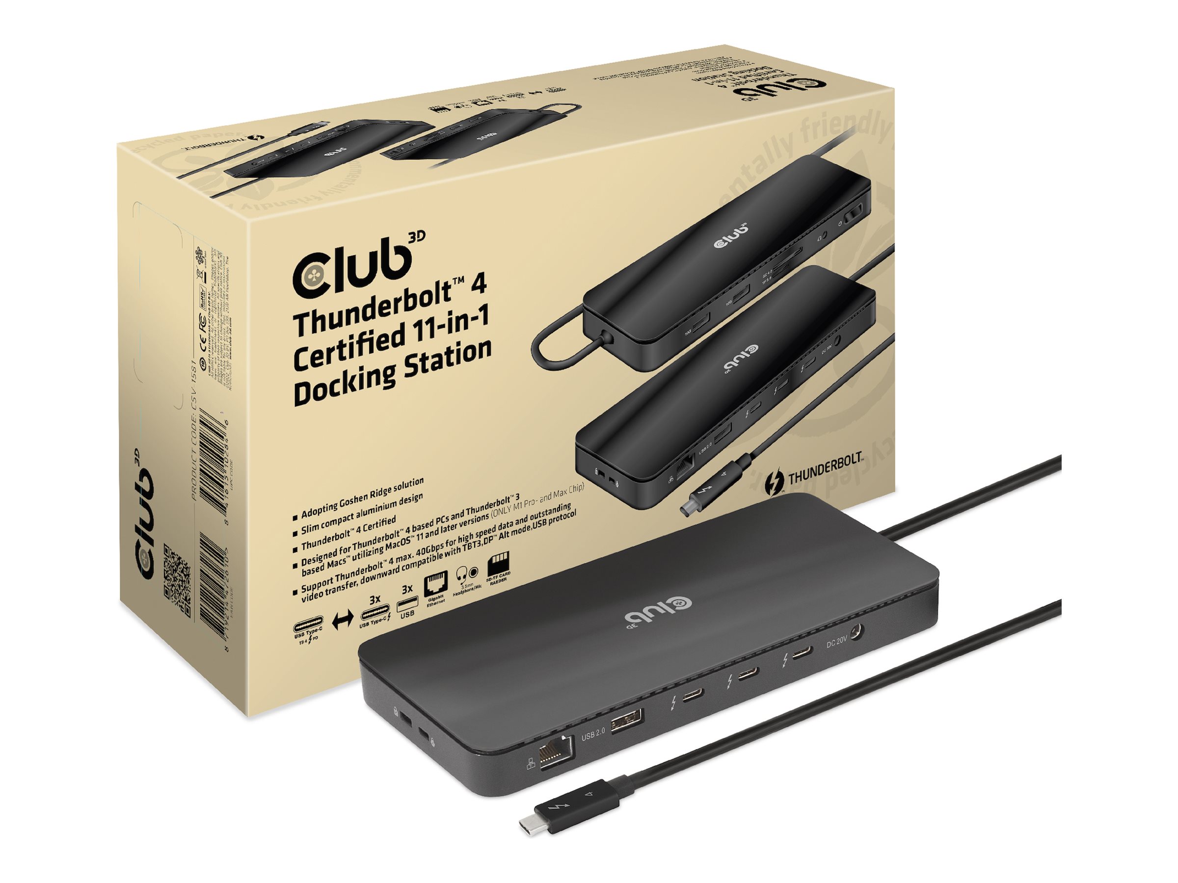 Club 3D - Dockingstation - USB-C / Thunderbolt 3 / Thunderbolt 4 - 3 x Thunderbolt 4 - 1GbE - 140 Watt