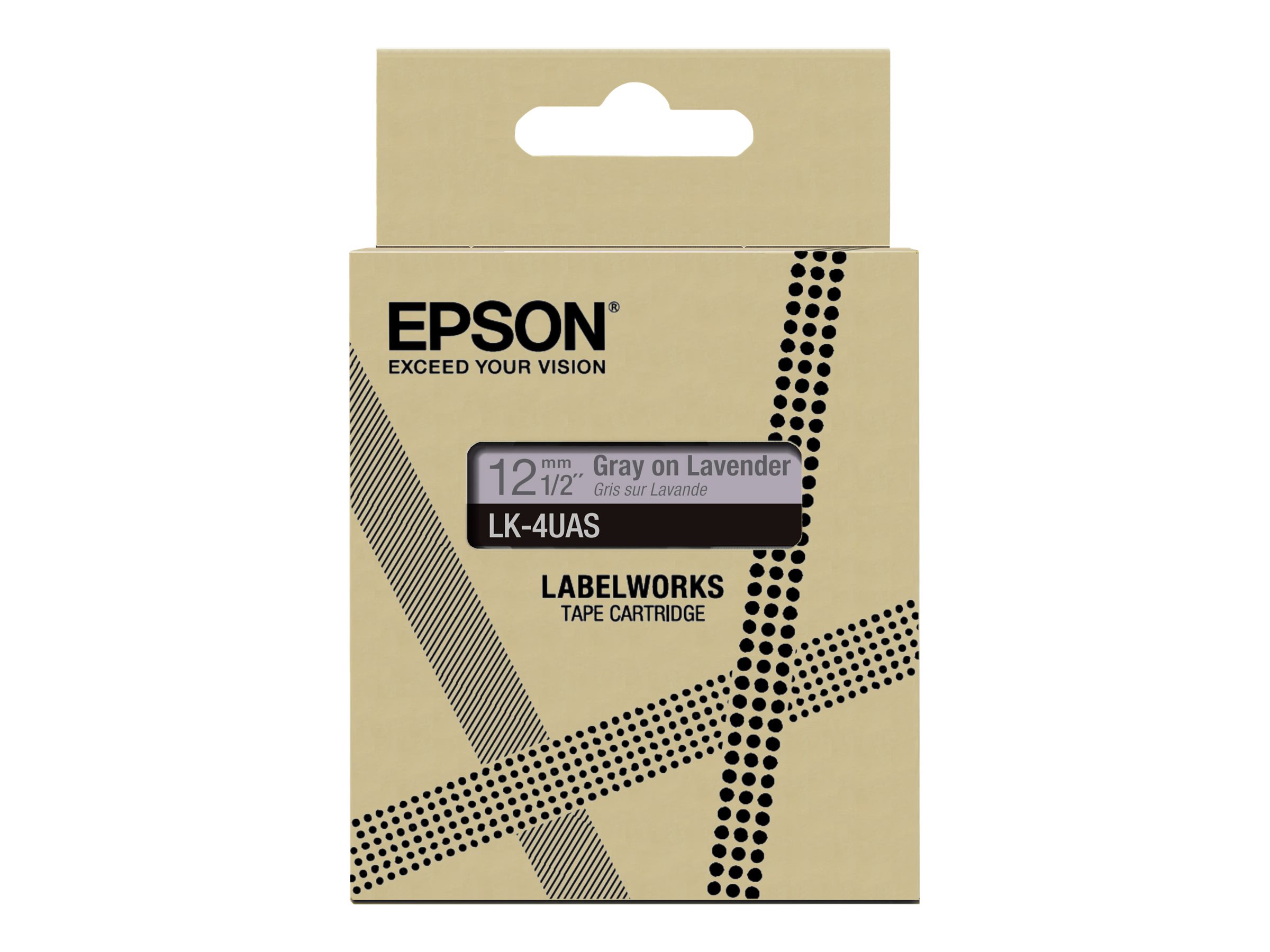 Epson LabelWorks LK-4UAS - Grau auf Lavendel - Rolle (1,2 cm x 8 m) 1 Kassette(n) Hngebox - Bandkassette - fr LabelWorks LW-C4