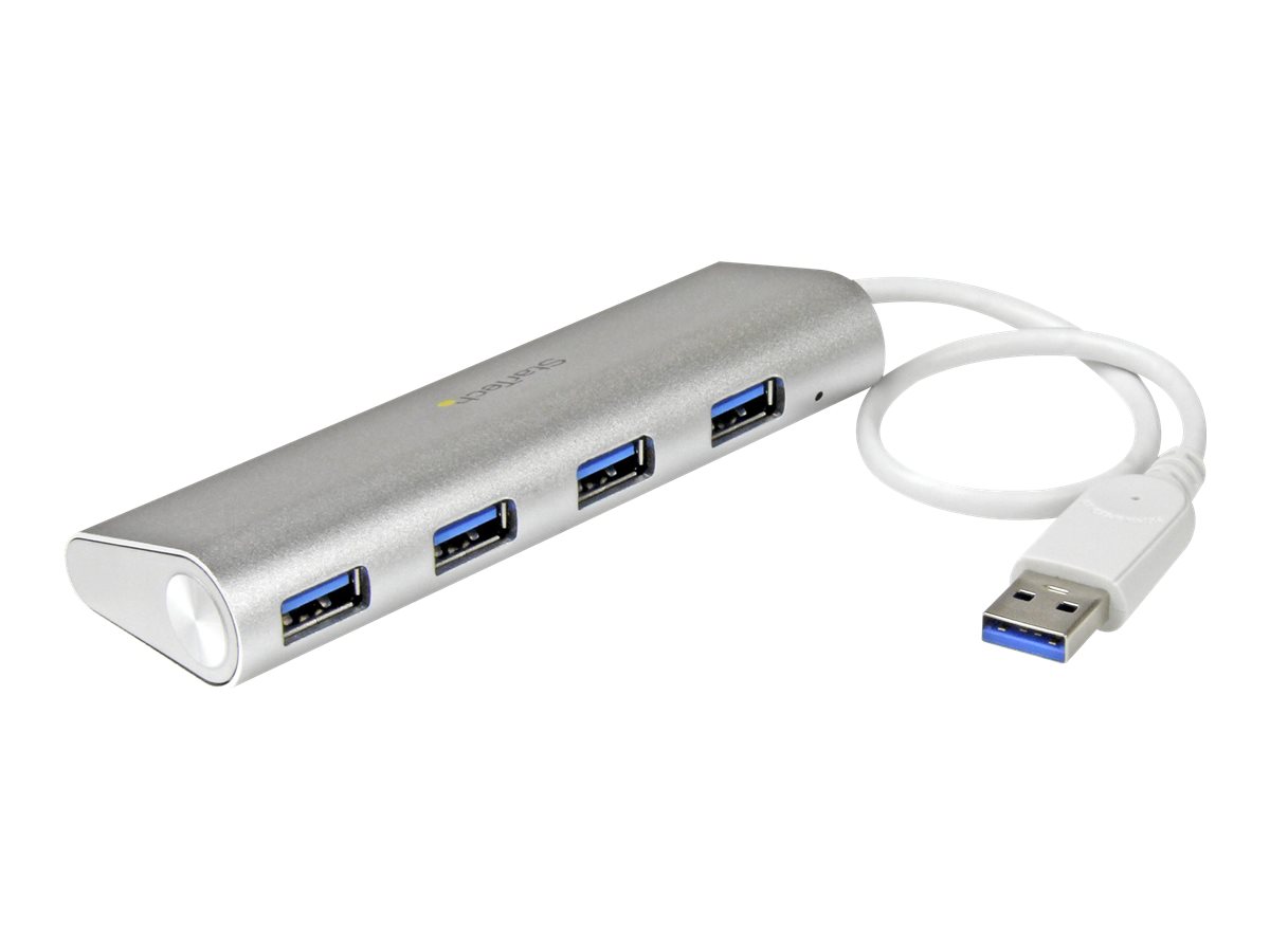 StarTech.com 4 Port kompakter USB 3.0 Hub mit eingebautem Kabel - Aluminium USB Hub - Silber - Hub - 4 x SuperSpeed USB 3.0