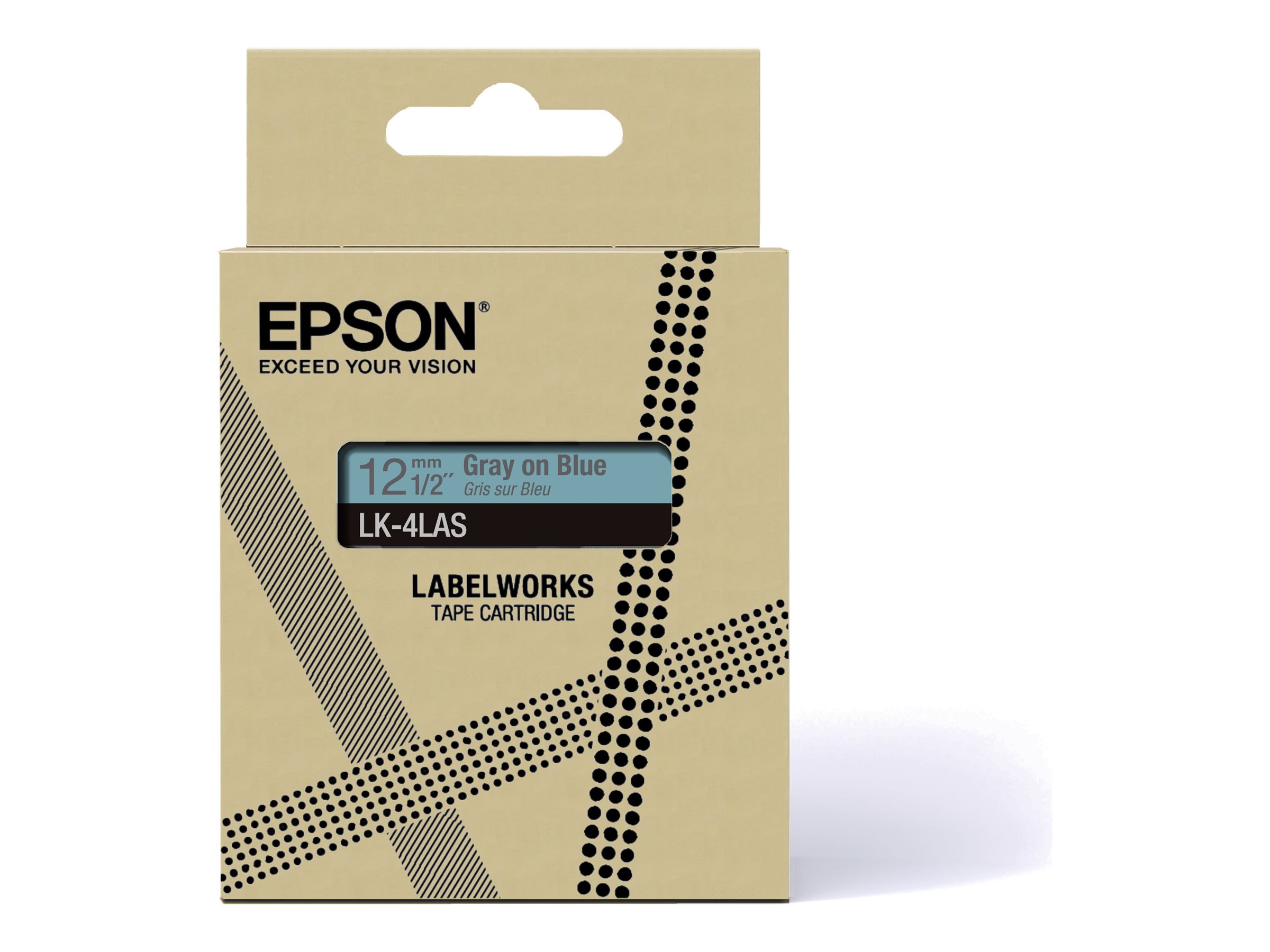 Epson LabelWorks LK-4LAS - Grau auf Blau - Rolle (1,2 cm x 8 m) 1 Kassette(n) Hngebox - Bandkassette - fr LabelWorks LW-C410, 