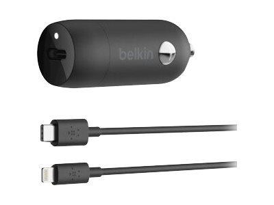 Belkin BOOST CHARGE - Auto-Netzteil - 20 Watt - 3.6 A (USB-C) - auf Kabel: Lightning - Schwarz