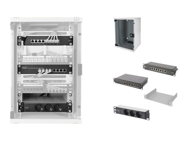 Digitus Network Set - Gehuse - mit Steckerleiste, Netzwerk-Switch, Patch-Panel - geeignet fr Wandmontage - 9U - 25.4 cm (10