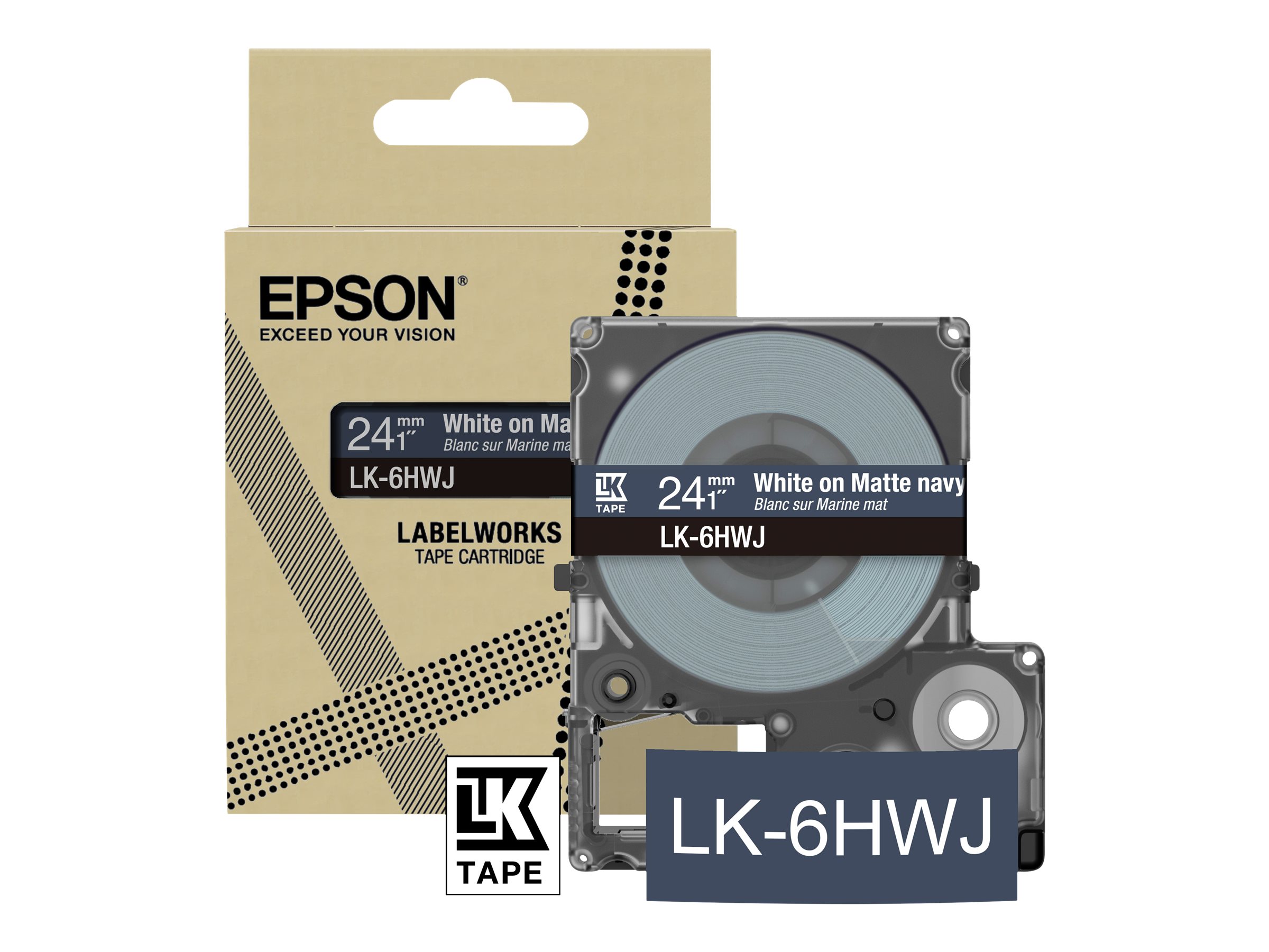 Epson LabelWorks LK-6HWJ - Weiss auf Matt-Marineblau - Rolle (2,4 cm x 8 m) 1 Kassette(n) Hngebox - Band - fr LabelWorks LW-C6