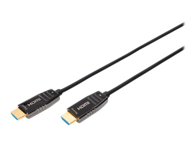 DIGITUS - HDMI-Kabel mit Ethernet - HDMI Stecker zu HDMI Stecker - 10 m - Geschtzter Hybridkupfer/Faseroptik - Schwarz