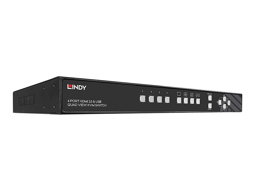 Lindy 4 Port HDMI 4K Quad View KVM Switch Pro - KVM-/Audio-/USB-Switch - 4 x KVM/Audio/USB - 1 lokaler Benutzer - an Rack montie