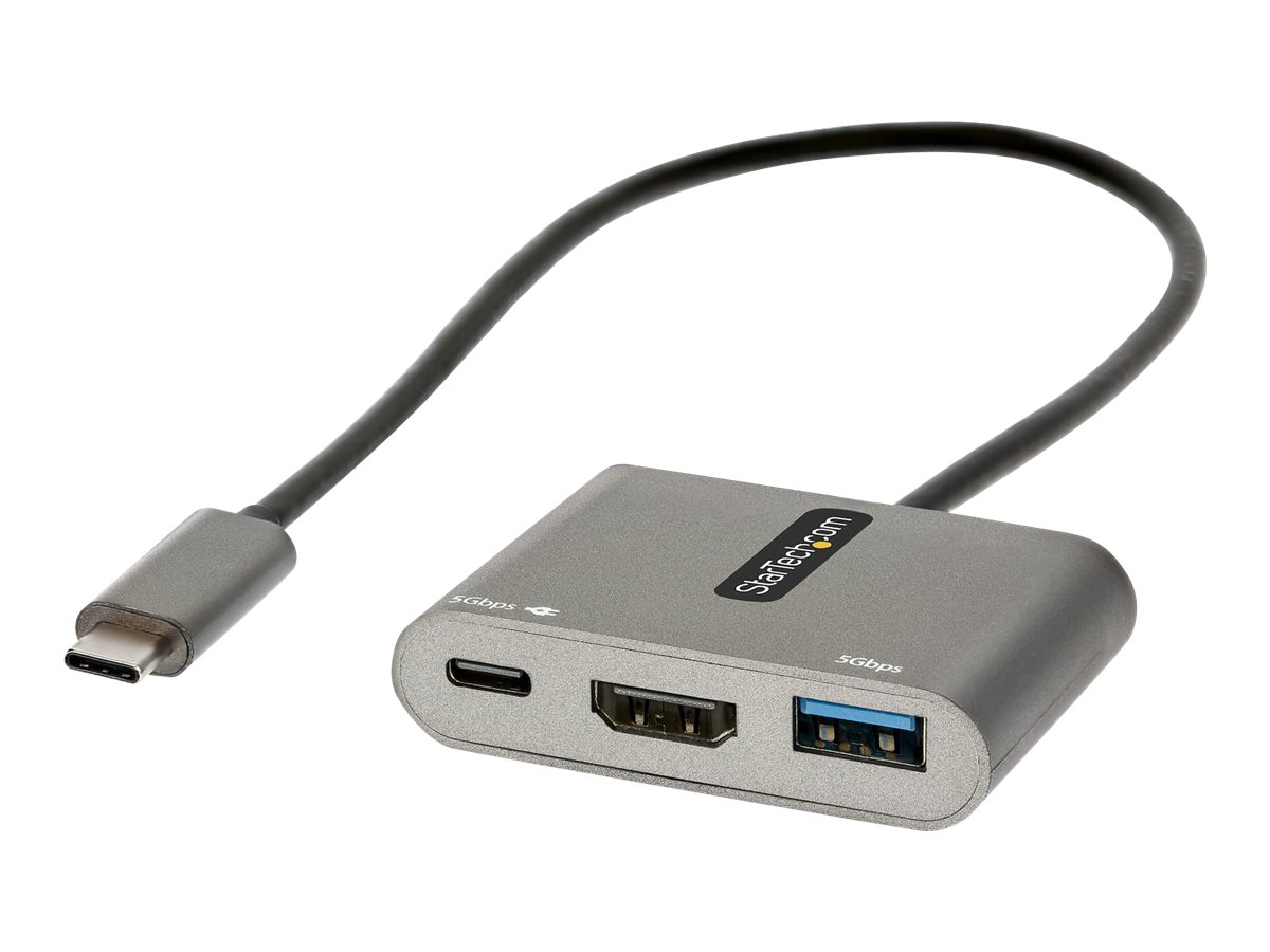StarTech.com USB-C Multiport Adapter, USB-C auf HDMI 4K Anschluss, 100W PD, USB 3.0 Hub 5Gbit/s (1xTyp-C/ 1xA), USB-C zu HDMI Do