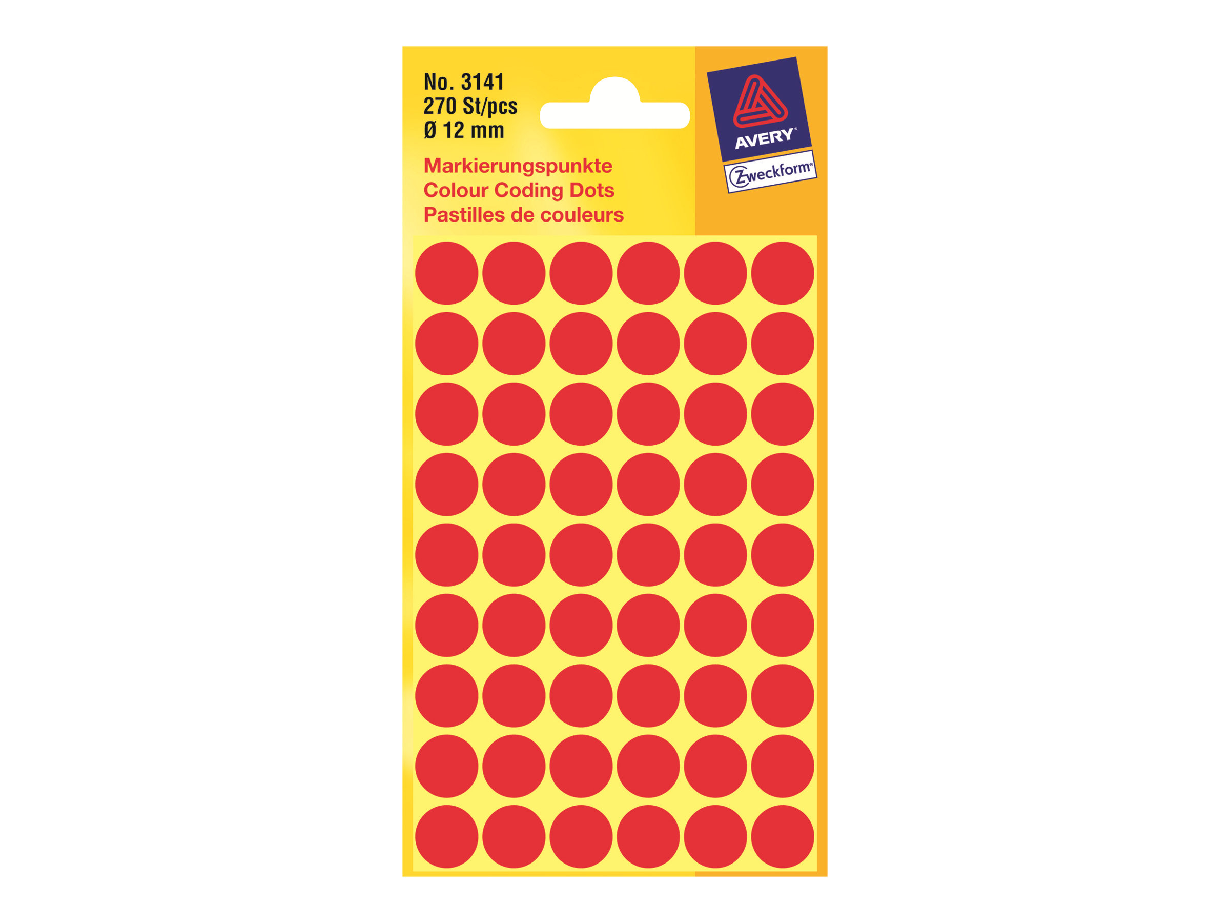 Avery Zweckform 3141 - Permanenter Klebstoff - Rot - 12 mm rund 270 Etikett(en) (5 Bogen x 54) runde Etiketten