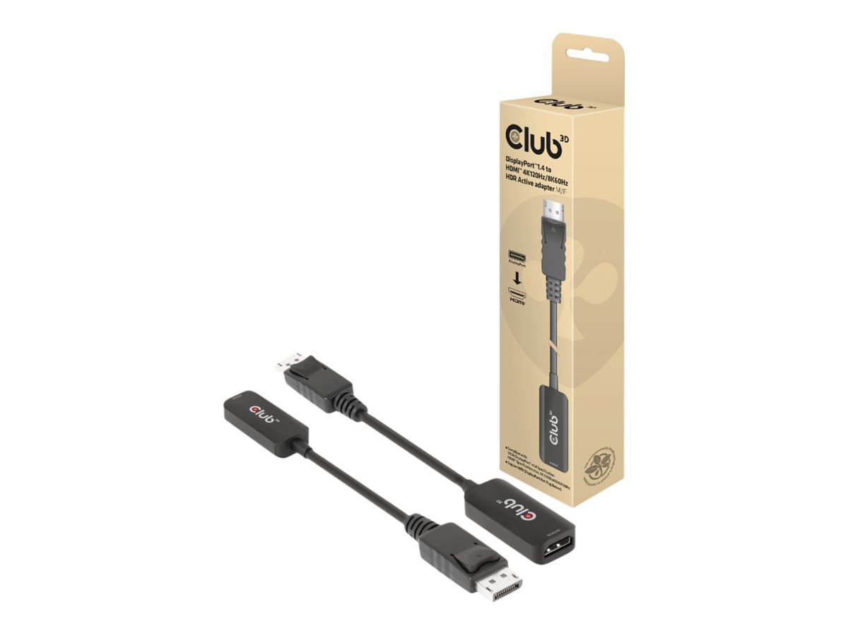 Club 3D - Videoadapter - DisplayPort mnnlich zu HDMI weiblich - 10 cm - aktiv, Support von 4K 120 Hz, unidirektional, unterstt