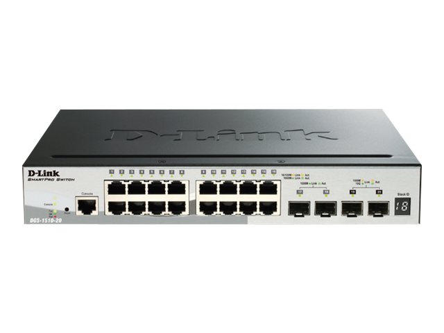 D-Link SmartPro DGS-1510-20 - Switch - L3 - managed - 16 x 10/100/1000 + 2 x Gigabit SFP + 2 x 10 Gigabit SFP+ - Desktop, an Rac