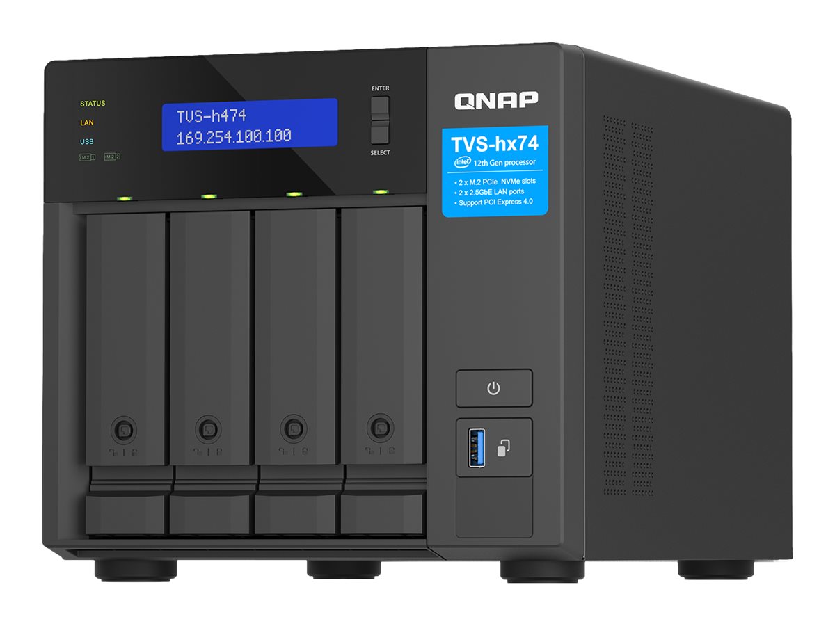 QNAP TVS-H474 - NAS-Server - 4 Schchte - SATA 6Gb/s - RAID RAID 0, 1, 5, 6, 10, JBOD, RAID TP, TM - RAM 8 GB