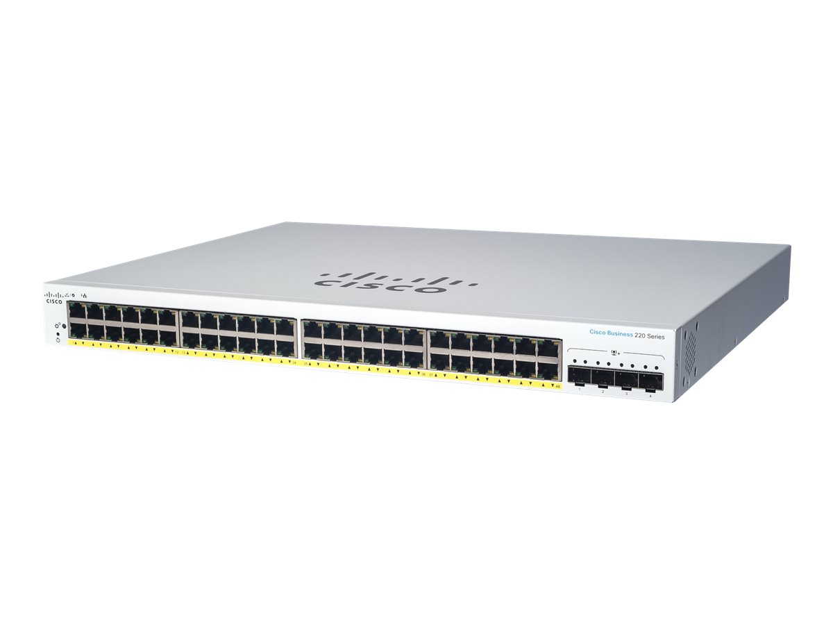 Cisco Business 220 Series CBS220-48T-4X - Switch - Smart - 48 x 10/100/1000 + 4 x 10 Gigabit SFP+ (Uplink) - an Rack montierbar