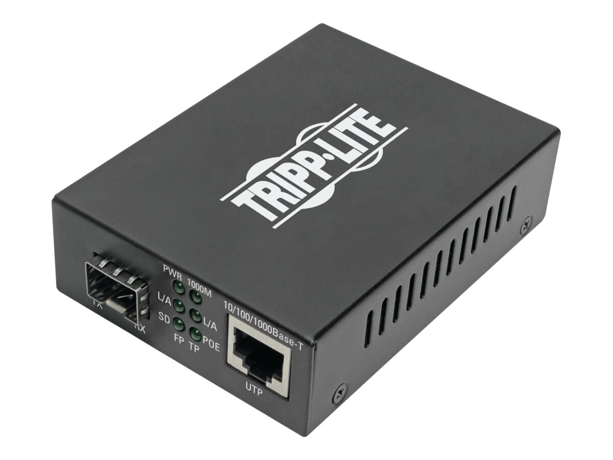 Tripp Lite Gigabit SFP Fiber to Ethernet Media Converter, POE+, International Power Cables, 10/100/1000 Mbps - Medienkonverter -