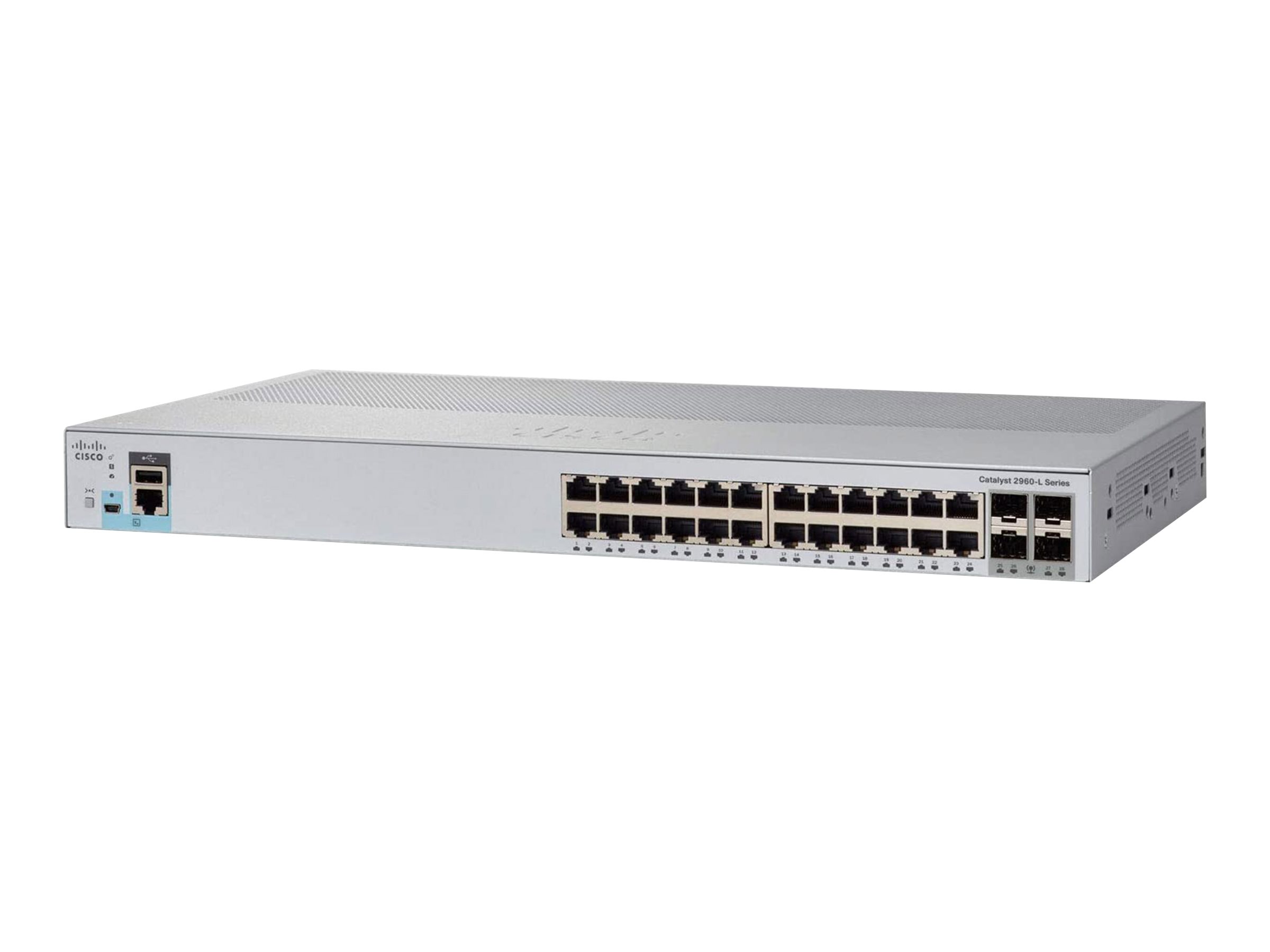Cisco Catalyst 2960L-SM-24TQ - Switch - Smart - 24 x 10/100/1000 + 4 x 10 Gigabit SFP+ (Uplink) - Desktop, an Rack montierbar
