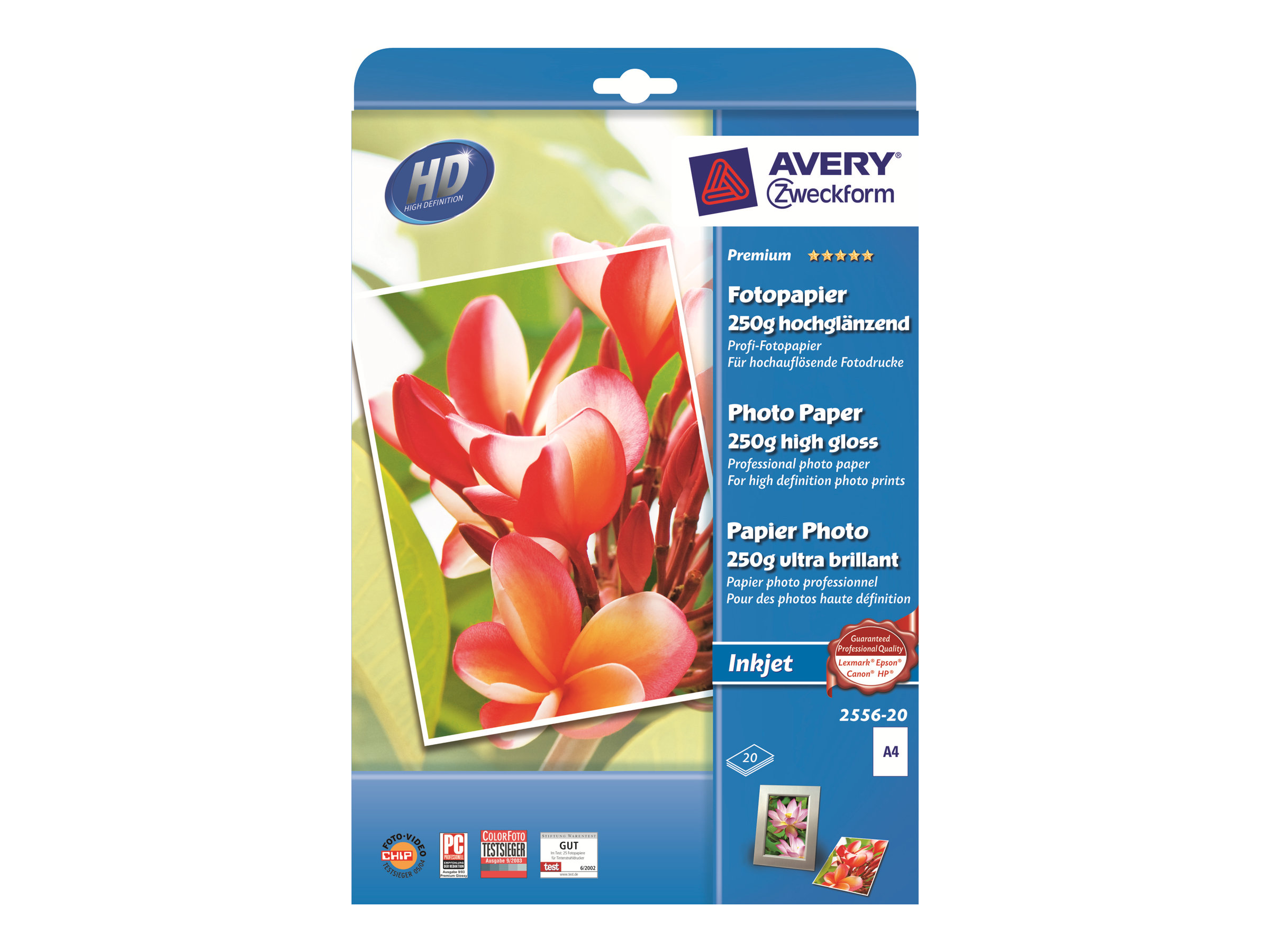 Avery Premium Glossy Photo Paper - Glnzend - weiss - A4 (210 x 297 mm) - 250 g/m - 25 Blatt Fotopapier