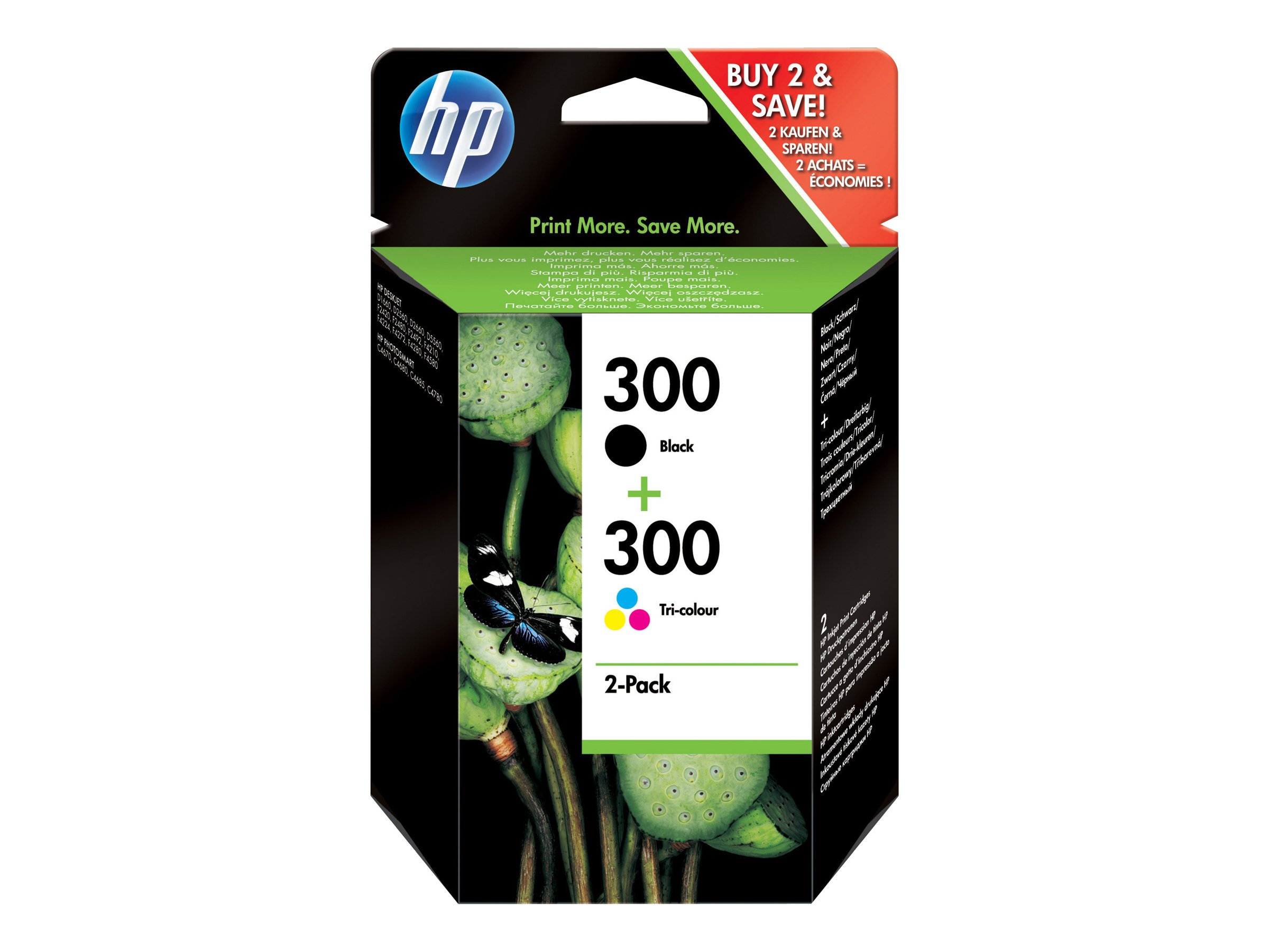 HP 300 - 2er-Pack - Schwarz, Farbe (Cyan, Magenta, Gelb) - Original - Tintenpatrone - fr Deskjet D1663, D1668, D2680, D5560, F2