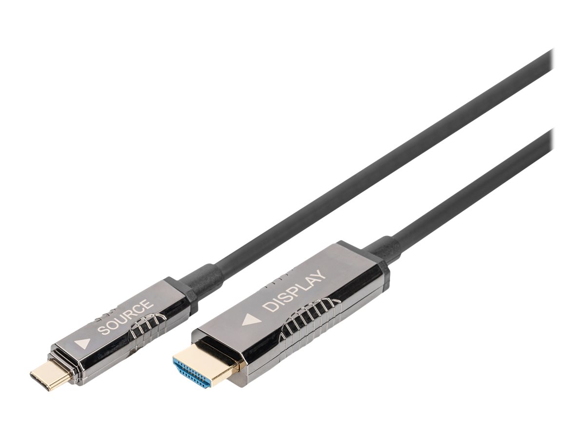 DIGITUS AOC - Adapterkabel - 24 pin USB-C mnnlich zu HDMI mnnlich - 15 m - aktiv, HAOC-Kabel (Hybrid Active Optical Cable), Su