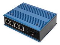 DIGITUS - Switch - industriell - unmanaged - 4 x 10/100 (PoE+) + 1 x Fast Ethernet SFP (uplink) - an DIN-Schiene montierbar
