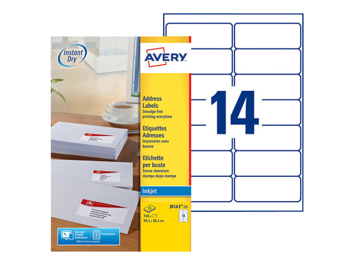 Avery - Weiss - 99.1 x 38.1 mm 350 Etikett(en) (25 Bogen x 14) Adressetiketten