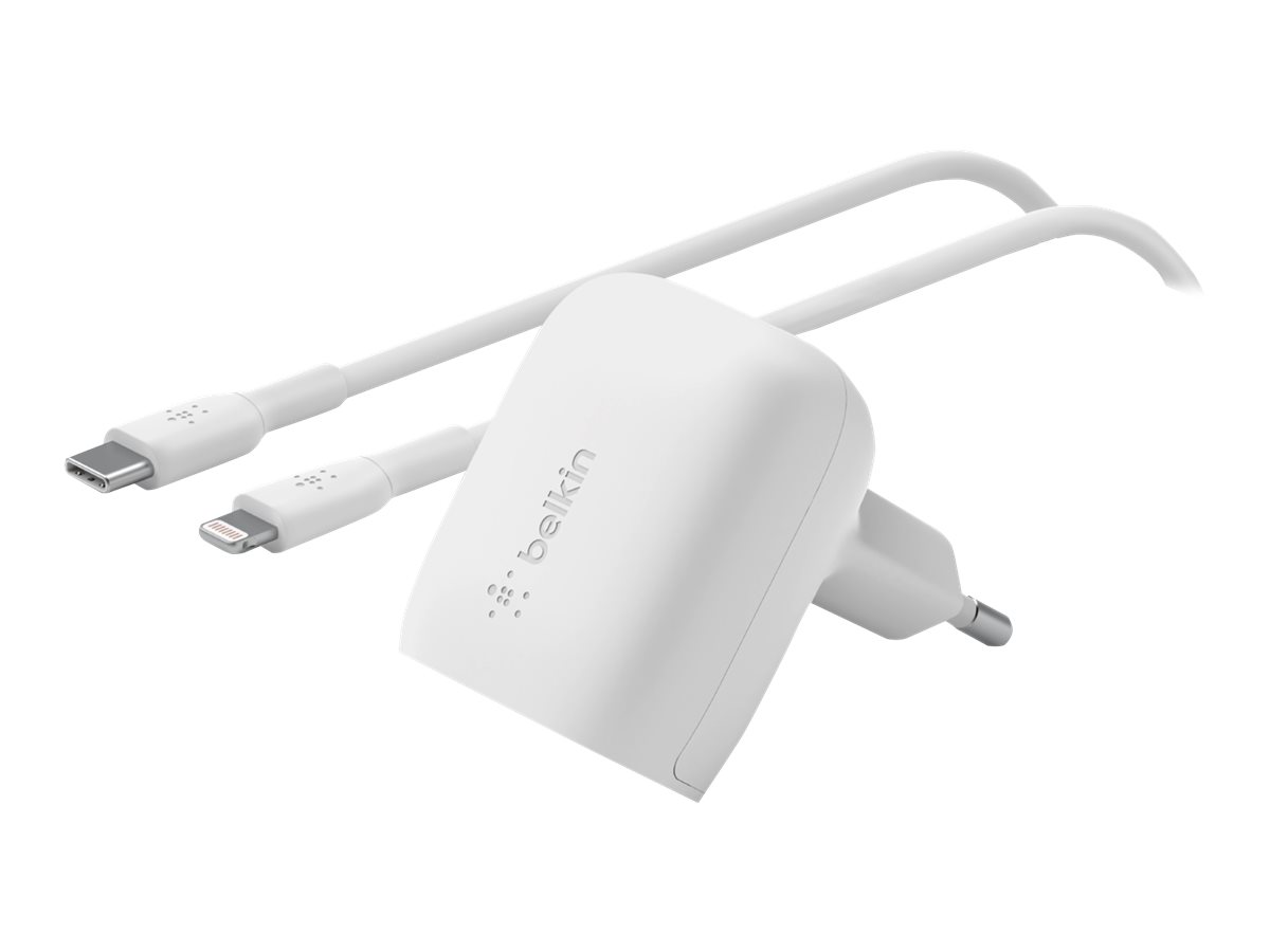 Belkin BOOST CHARGE - Netzteil - 20 Watt - Fast Charge, Power Delivery 3.1 (24 pin USB-C) - auf Kabel: Lightning - weiss