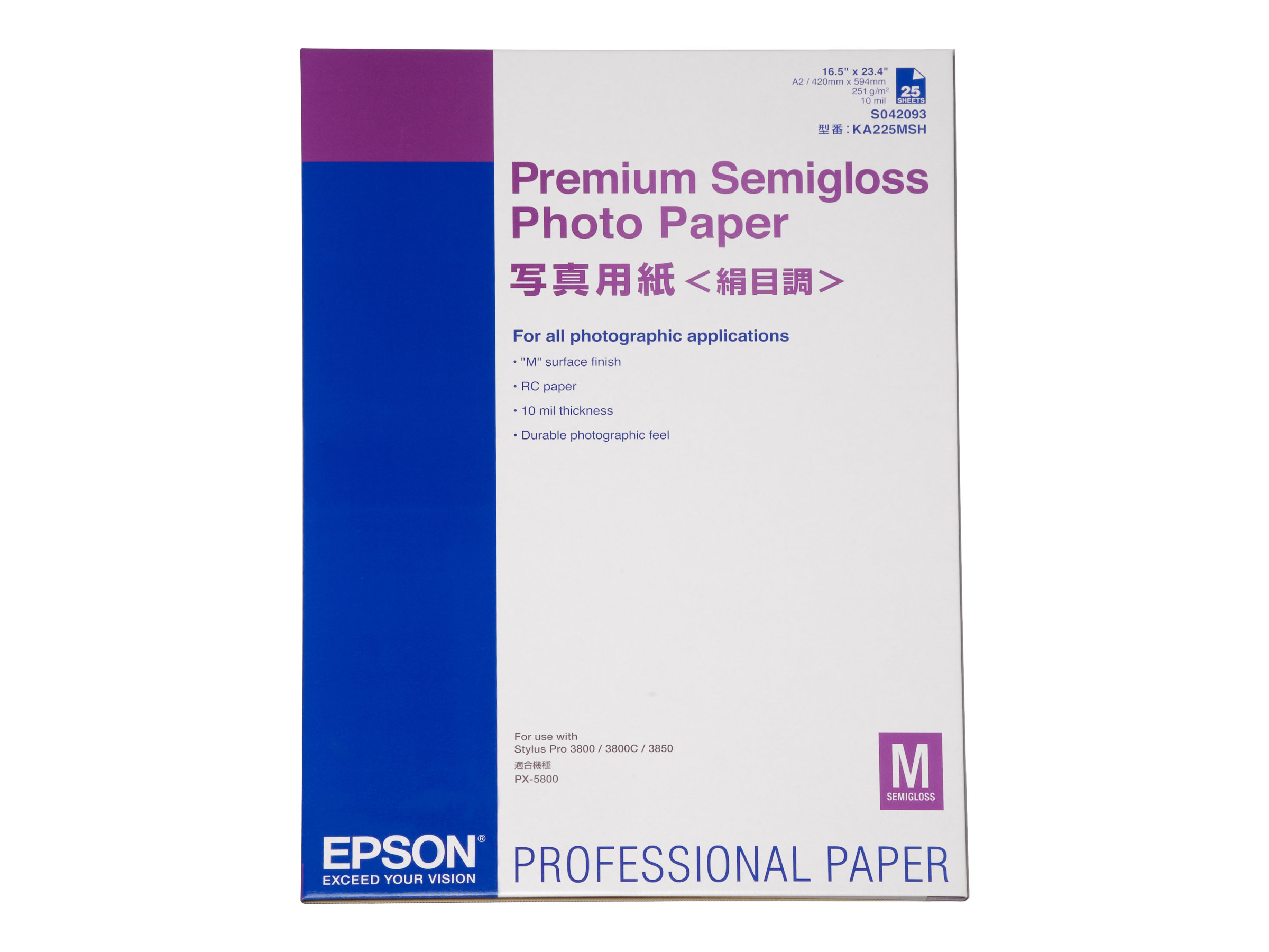Epson Premium Semigloss Photo Paper - Halbglnzend - A2 (420 x 594 mm) - 251 g/m - 25 Blatt Fotopapier - fr SureColor P5000, S