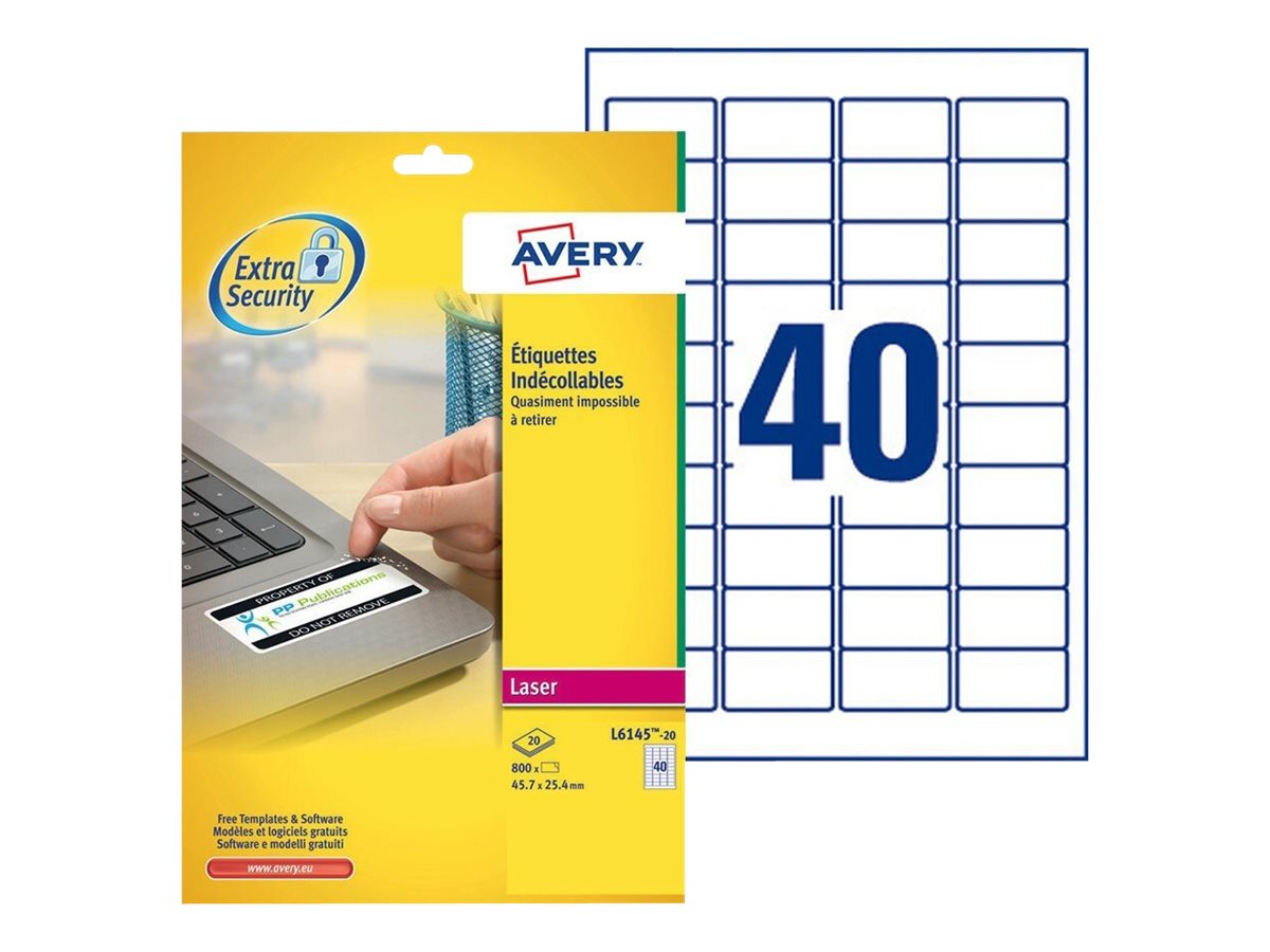 Avery NoPeel Labels L6145 - Polymer - weiss - 25.4 x 45.7 mm 800 Etikett(en) (20 Bogen x 40) Etiketten
