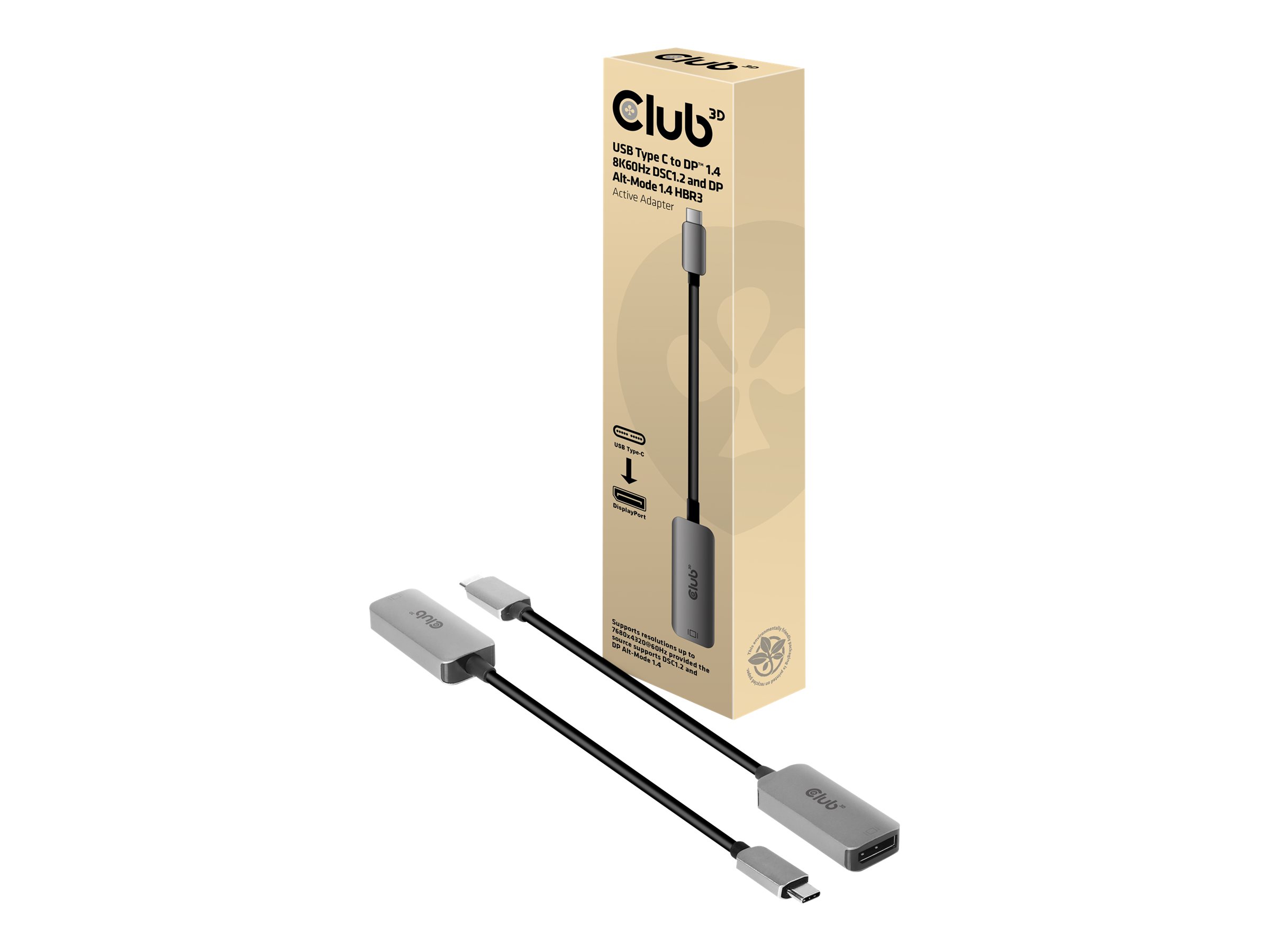 Club 3D CAC-1567 - DisplayPort-Adapter - 24 pin USB-C (M) zu DisplayPort (W) - DisplayPort 1.4 - 22 cm - aktiv, 8K Untersttzung
