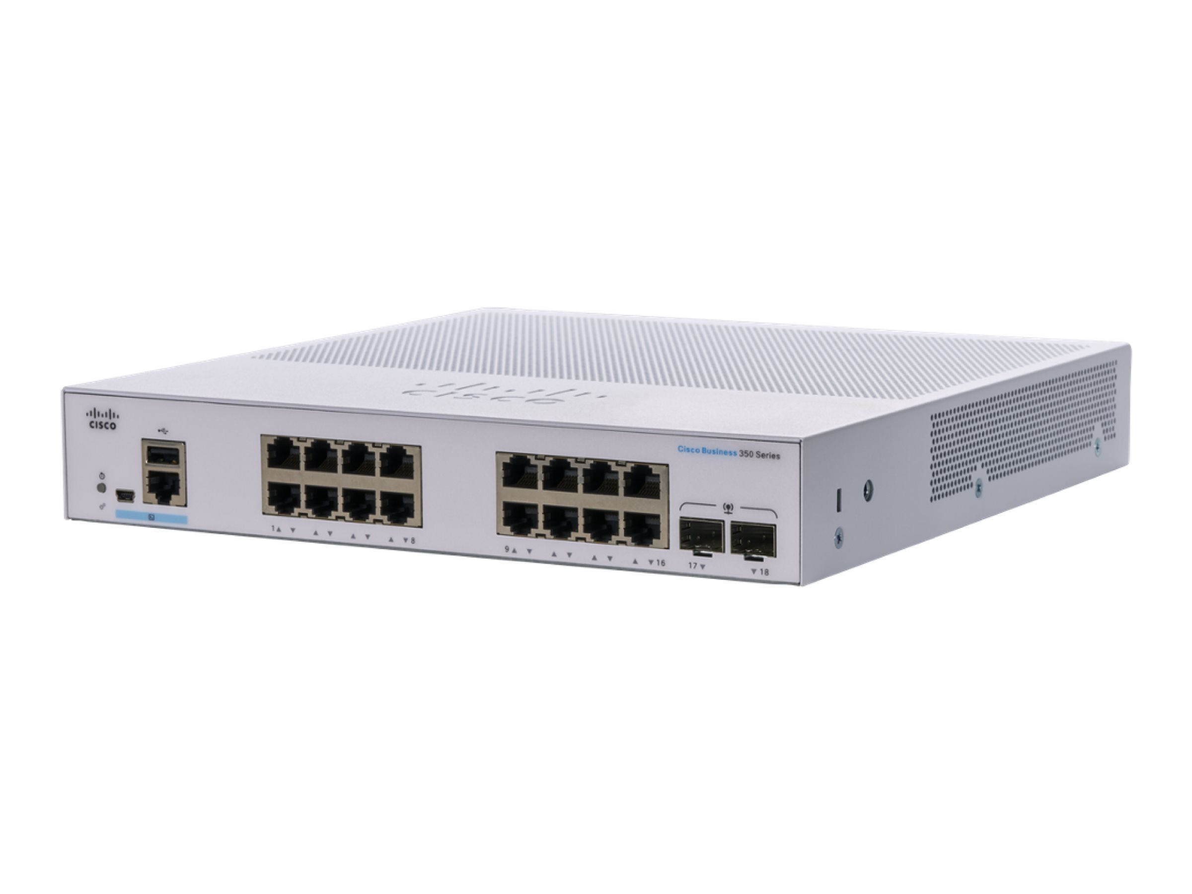 Cisco Business 350 Series CBS350-16T-E-2G - Switch - L3 - managed - 16 x 10/100/1000 + 2 x Gigabit SFP - an Rack montierbar