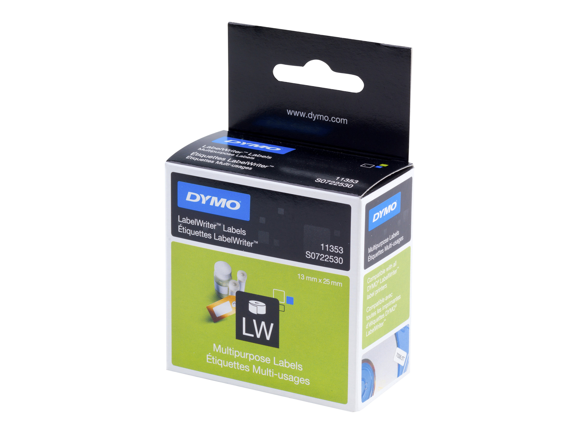 DYMO LabelWriter MultiPurpose - Permanenter Klebstoff - weiss - 13 x 25 mm 1000 Etikett(en) (1 Rolle(n) x 1000) Etiketten - fr 