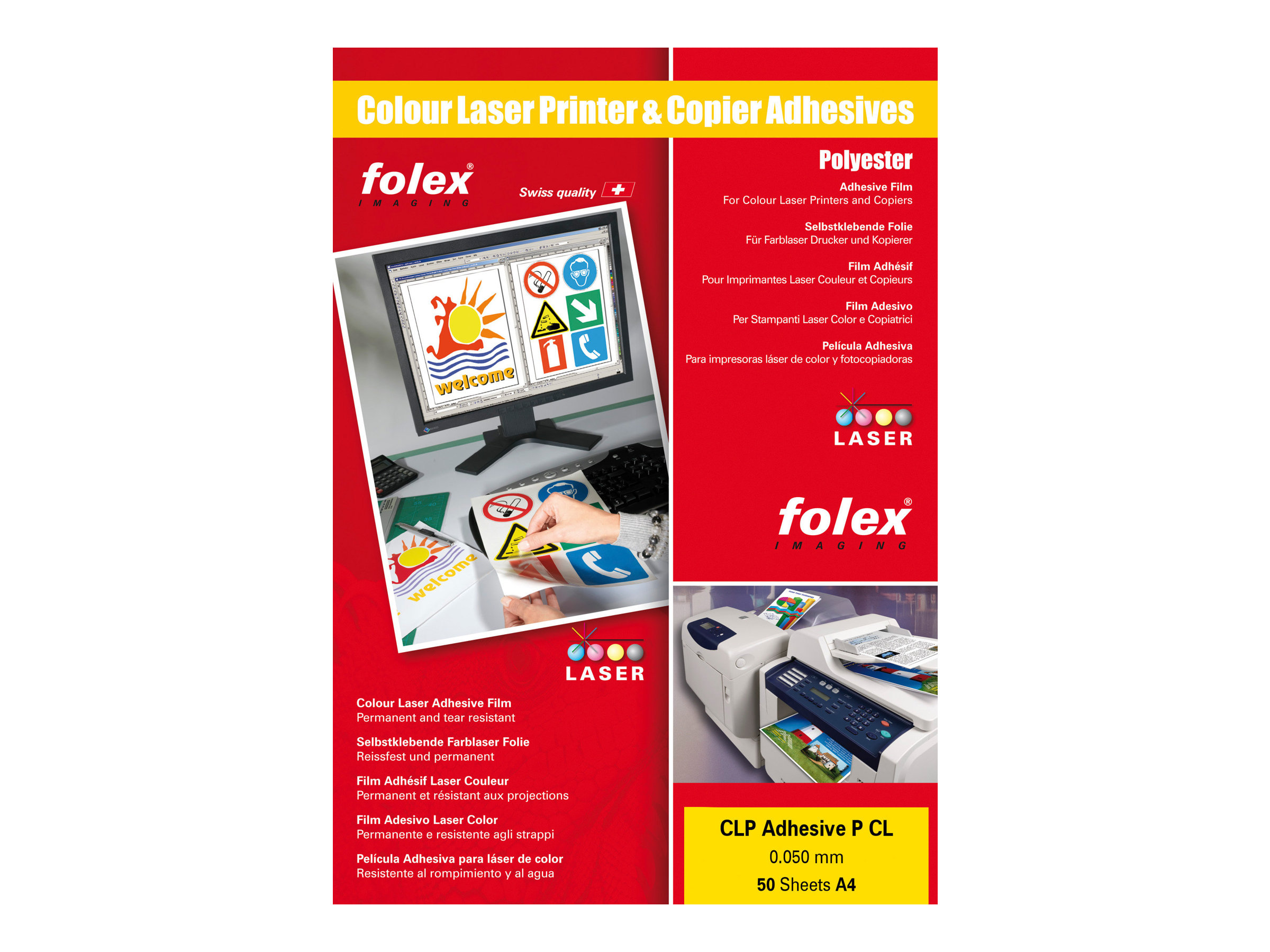 Folex CLP ADHESIVE P CL - Polyester - selbstklebend - 50 Mikron - Klar-TranErsatzteilnt - A4 (210 x 297 mm) 50 Blatt Folie / Fil