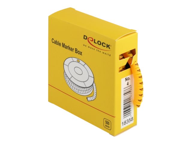 DeLOCK Cable Marker Box, No. 4 - Leitungs- / Kabel-Marker (vorgedruckt) - Gelb (Packung mit 500)