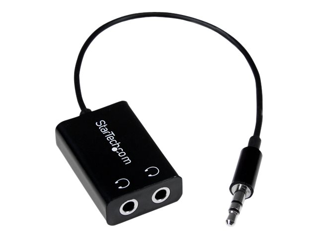 StarTech.com Black Slim Mini Jack Headphone Splitter Cable Adapter - 3.5mm Audio Mini Stereo Y Splitter - 3.5mm Male to 2x 3.5mm