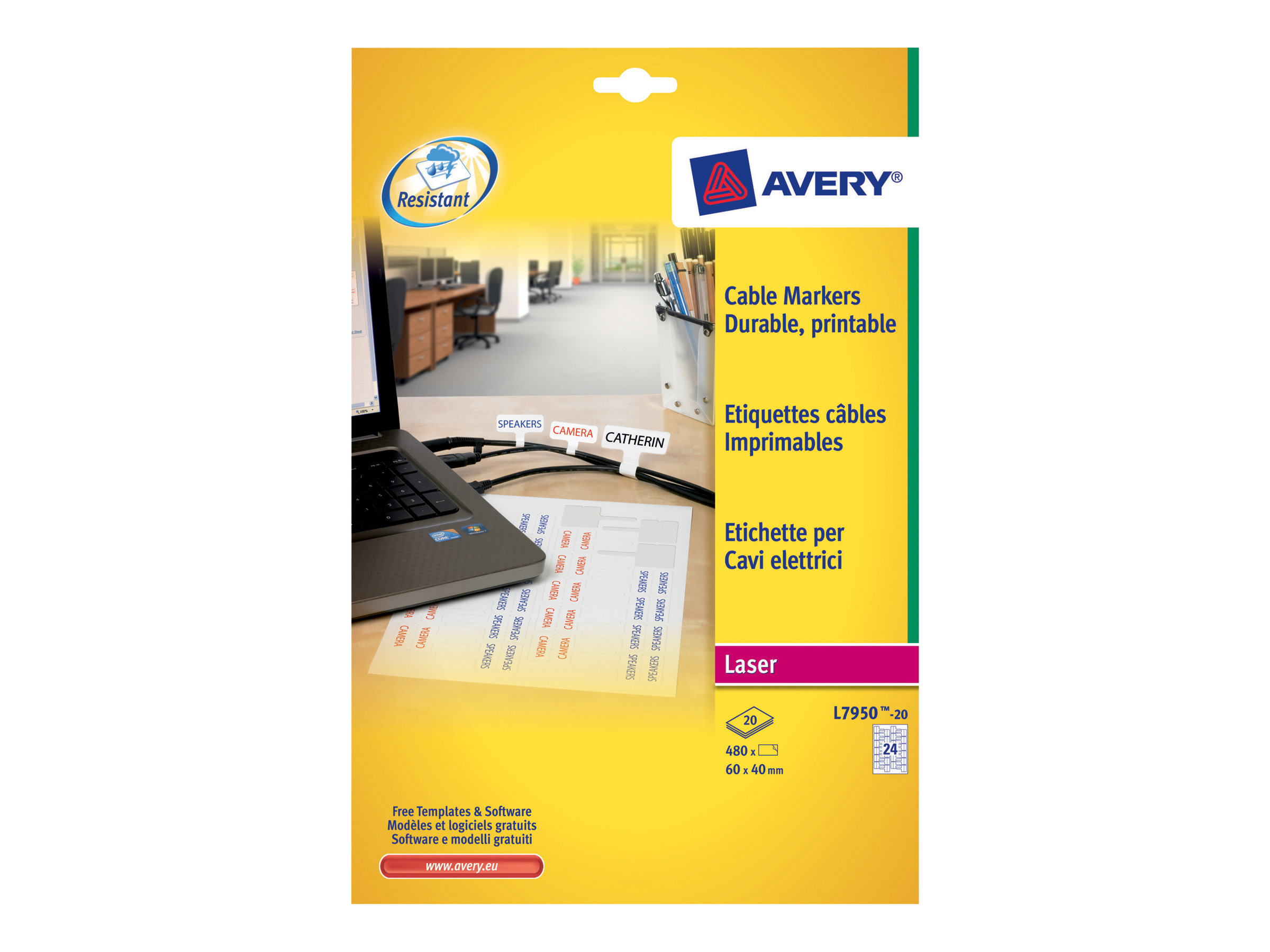 Avery L7950 - Polyester - glnzend - weiss - 60 x 40 mm 24 Etikett(en) (1 Bogen x 24) Folienetiketten