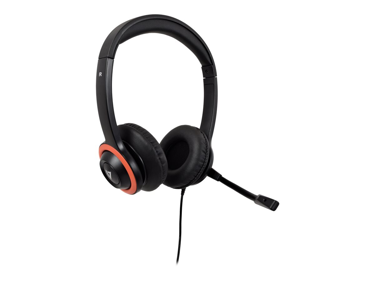 V7 HU540E - Headset - On-Ear - kabelgebunden - USB - Schwarz, Rot