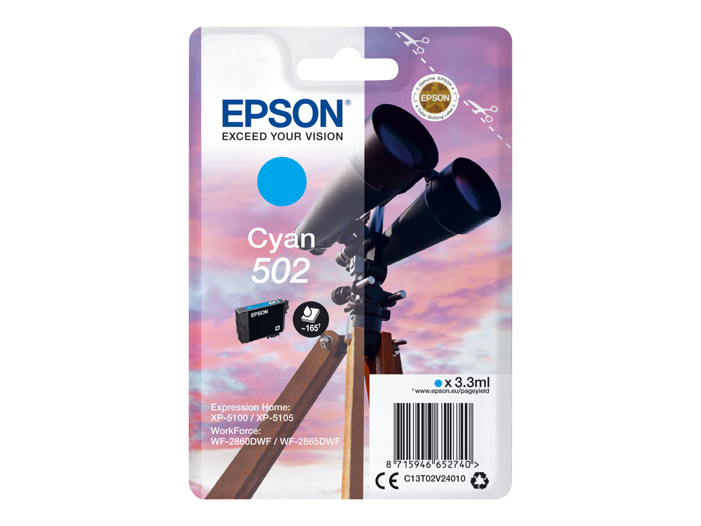 Epson 502 - 3.3 ml - Cyan - original - Blister mit RF- / akustischem Alarmsignal - Tintenpatrone
