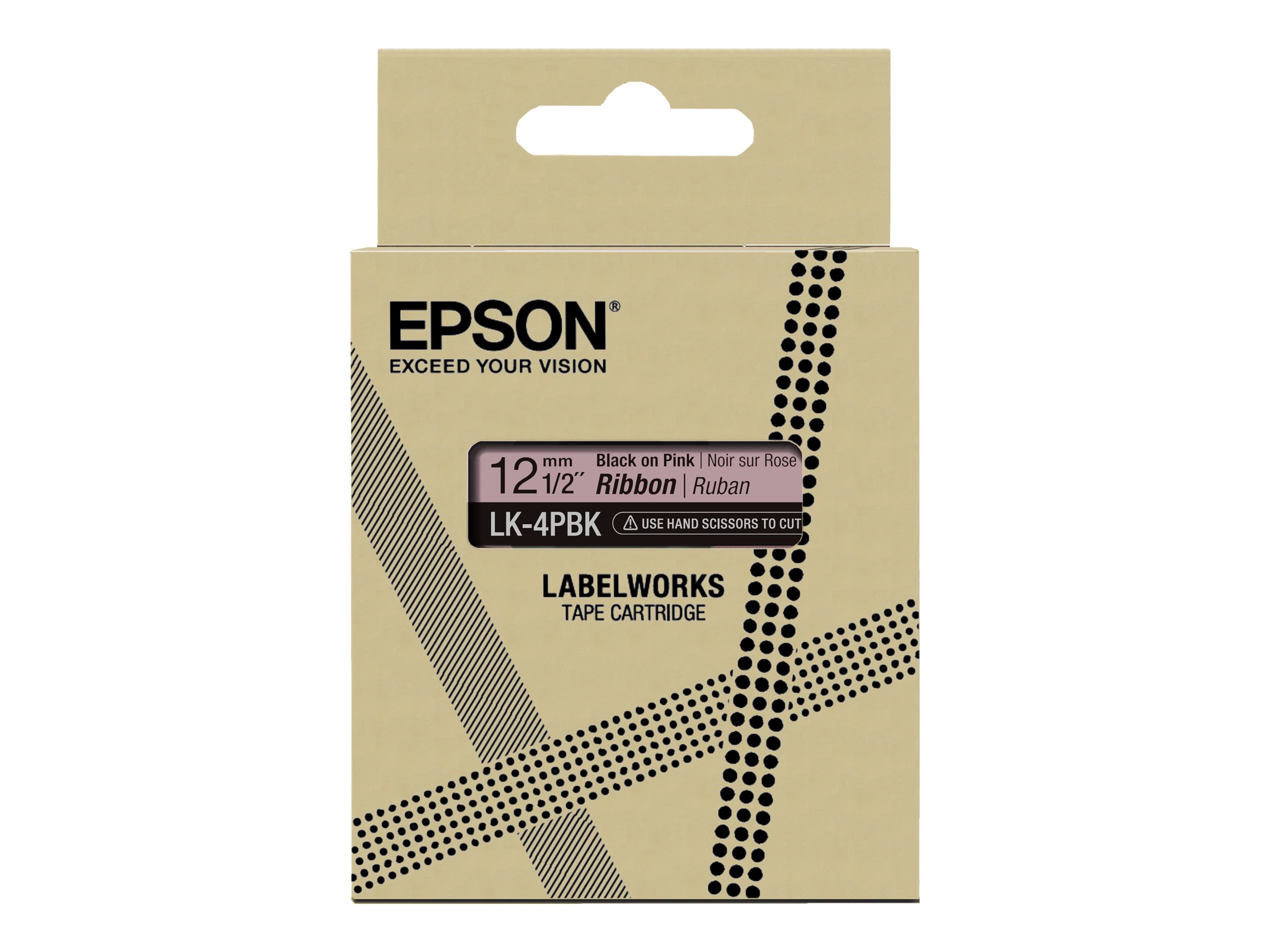 Epson LabelWorks LK-4PBK - Seidig - Schwarz auf Pink - Rolle (1,2 cm x 5 m) 1 Kassette(n) Band - fr LabelWorks Cable and Wiring