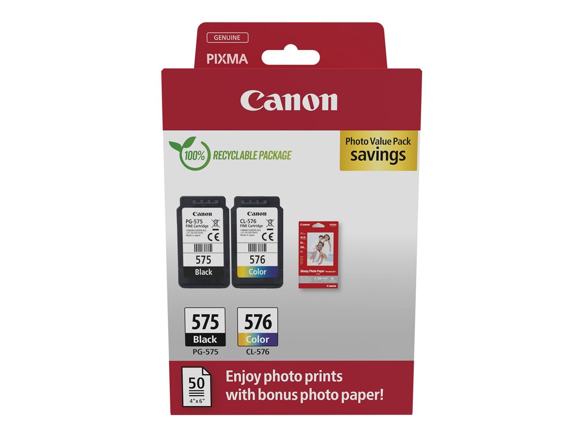 Canon PG-575/CL-576 Photo Paper Value Pack - 2er-Pack - Schwarz, Farbe (Cyan, Magenta, Gelb) - original - Hngebox - Tintenpatro