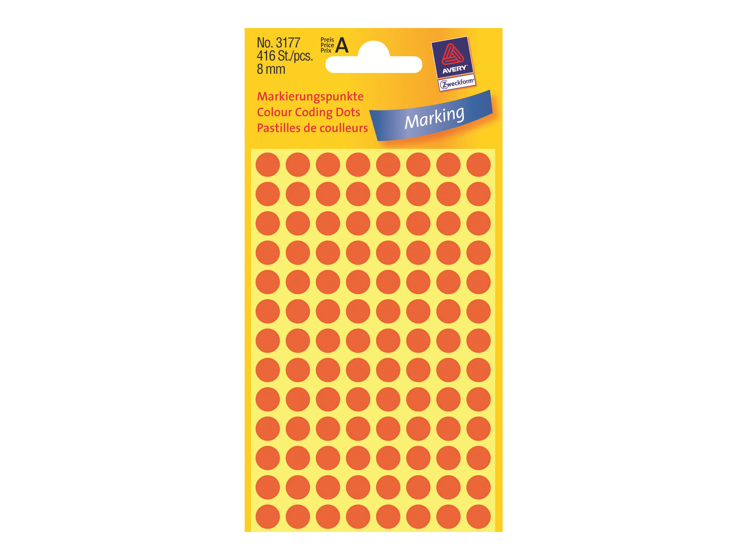 Avery Zweckform 3177 - Permanenter Klebstoff - leuchtend rot - 8 mm rund 416 Etikett(en) (4 Bogen x 104) runde Etiketten