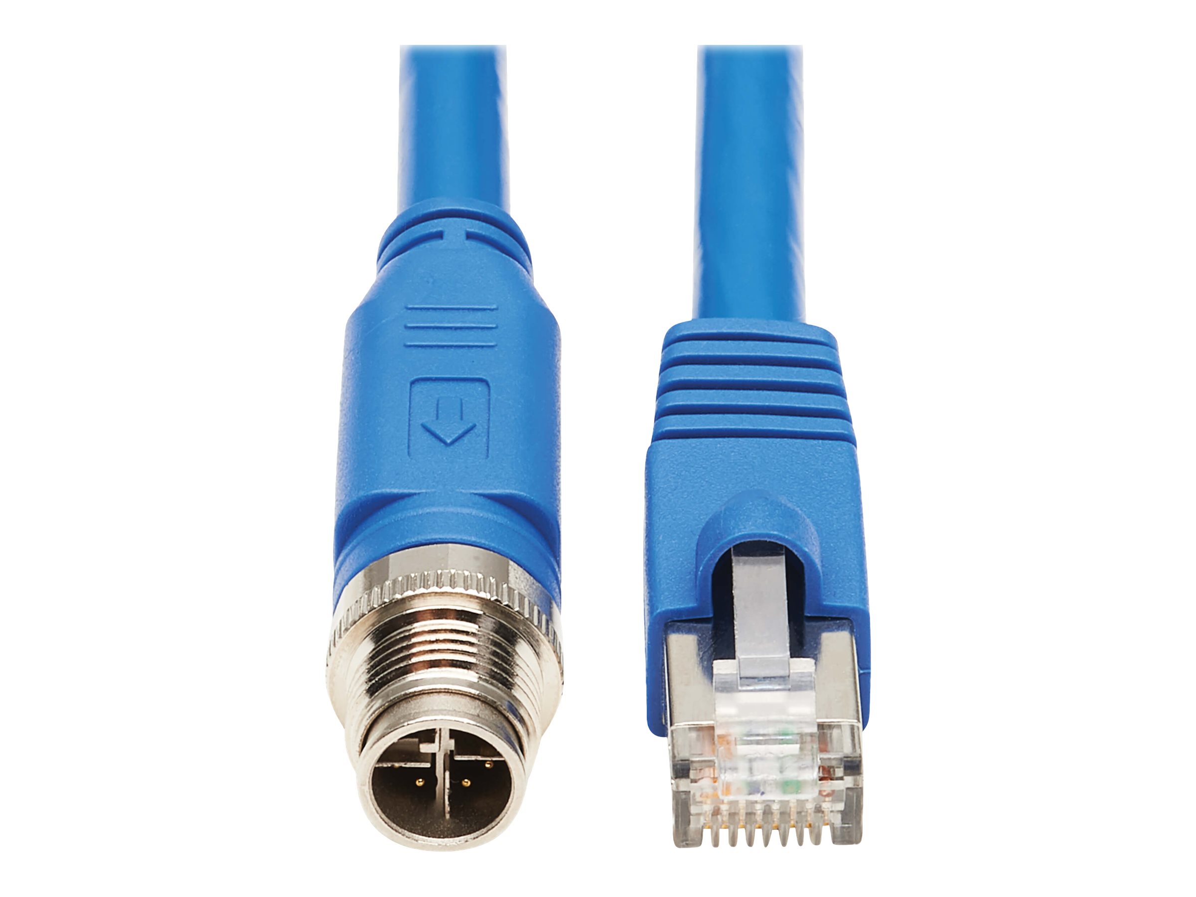 Eaton Tripp Lite Series M12 X-Code Cat6a 10G F/UTP CMR-LP Shielded Ethernet Cable (M12 M/RJ45 M), IP68, PoE, Blue, 1 m (3.3 ft.)