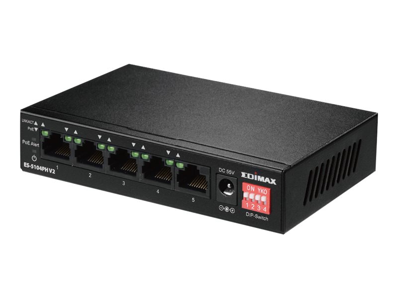 Edimax ES-5104PH V2 - Switch - 4 x 10/100 (PoE+) + 1 x 10/100 - Desktop - PoE+ (60 W)