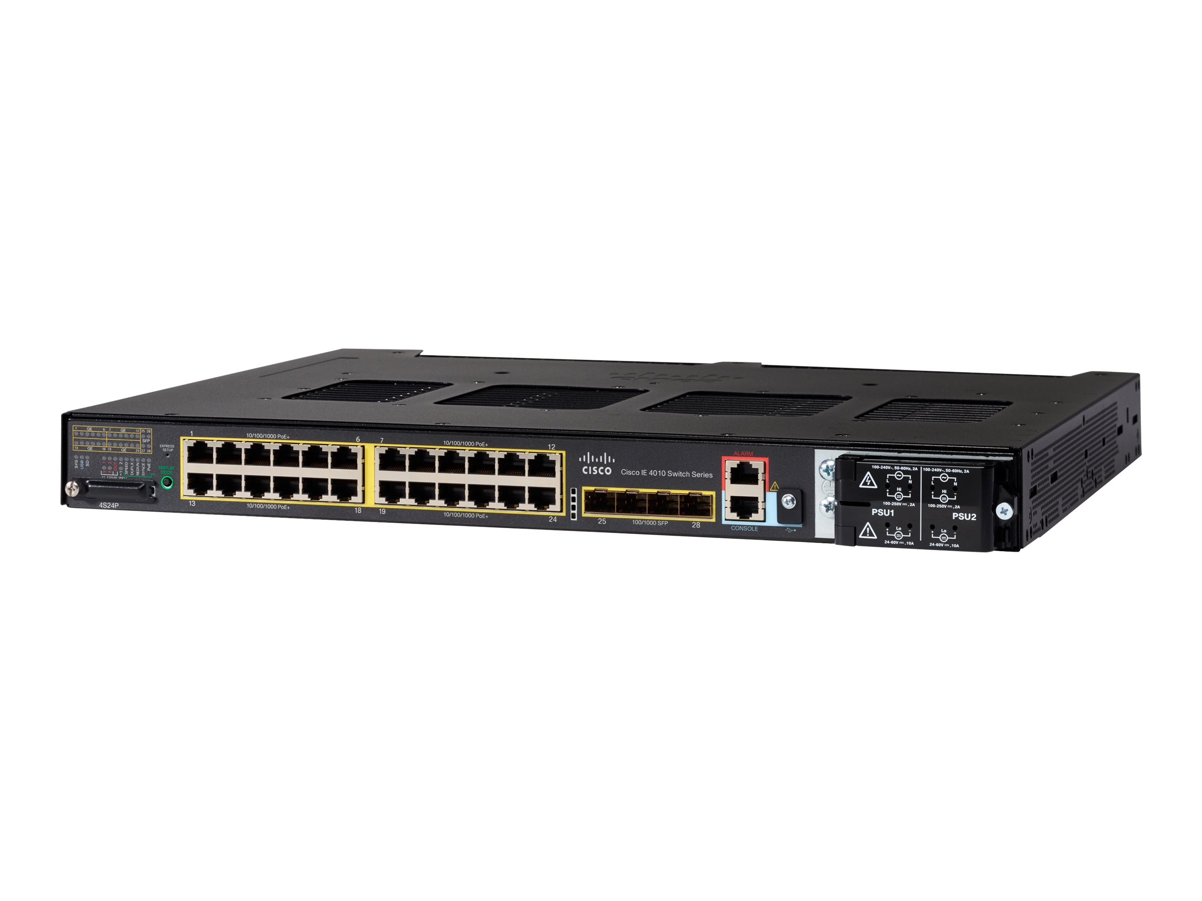 Cisco Industrial Ethernet 4010 Series - Switch - managed - 24 x 10/100/1000 (PoE+) + 4 x 10/100/1000/SFP (Uplink) - an DIN-Schie