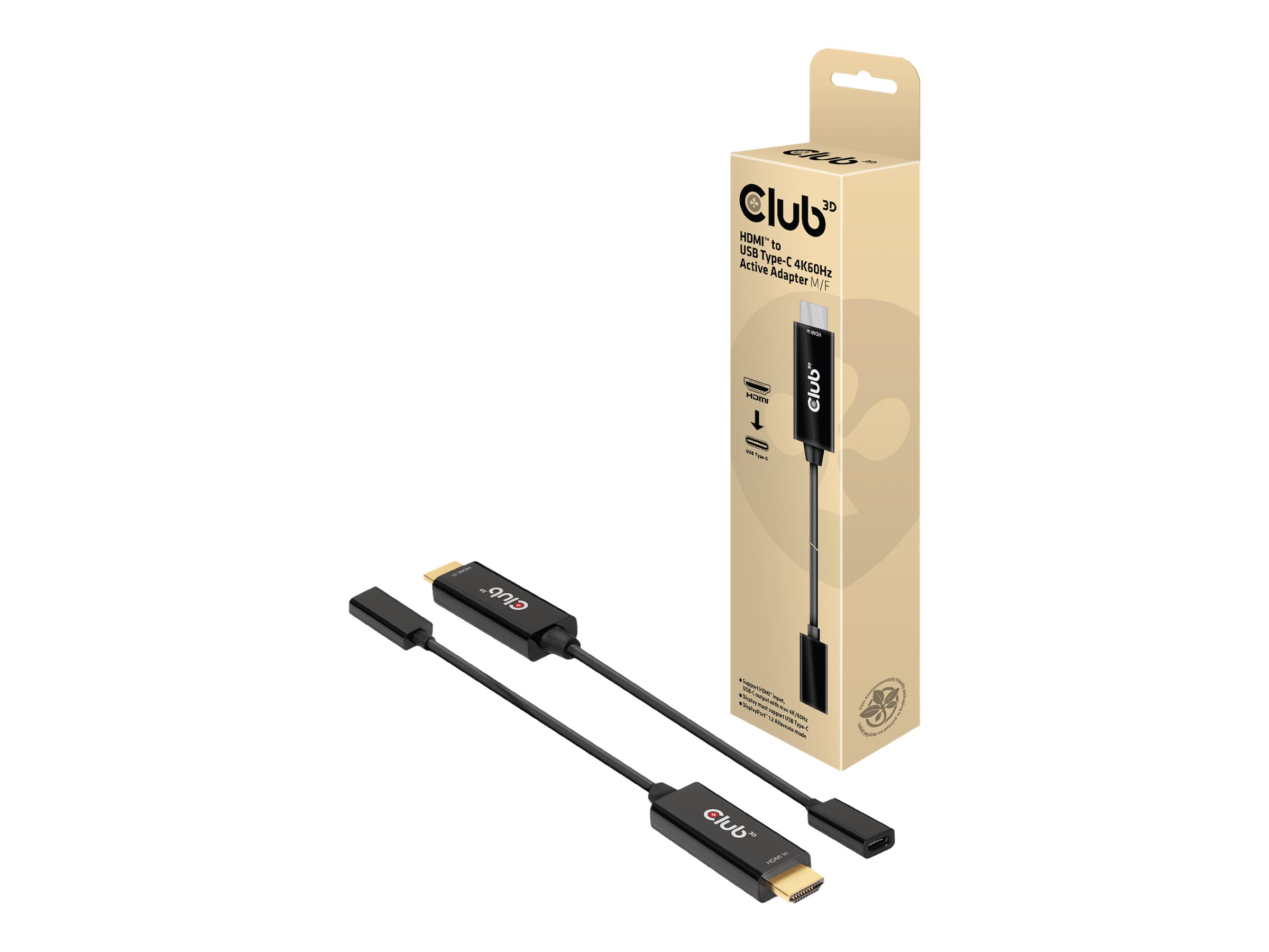Club 3D - Adapterkabel - HDMI mnnlich zu 24 pin USB-C weiblich - 22 cm - aktiv, Support von 4K 60 Hz