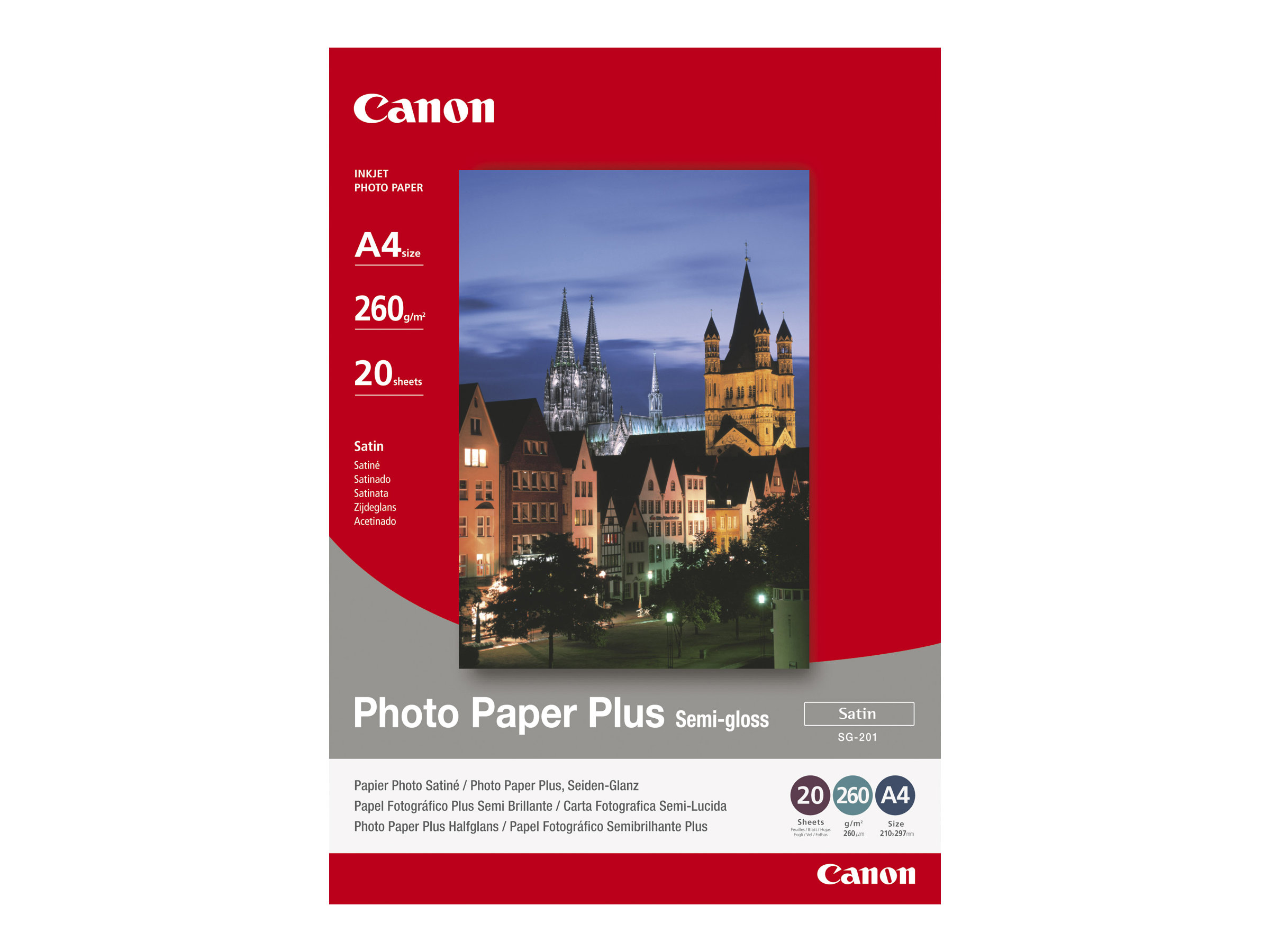 Canon Photo Paper Plus SG-201 - Halbglänzend - 203 x 254 mm - 260 g/m² - 20 Blatt Fotopapier - für PIXMA iP3300, iP4300, iP5300,