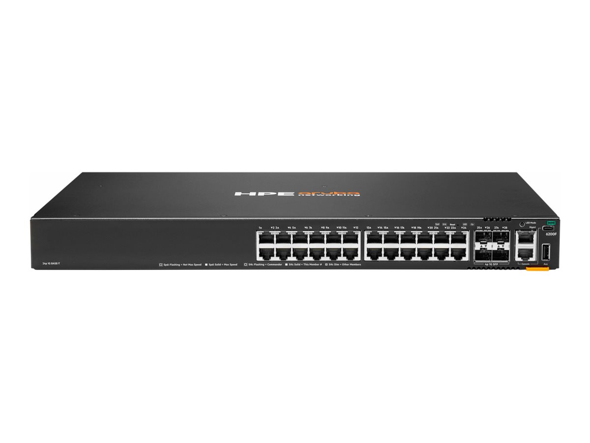 HPE Aruba Networking CX 6200F 24G 4SFP TAA Switch - Switch - max. Stapelentfernung 10 km - L3 - managed - 24 x 10/100/1000 + 4 x