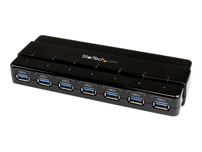 StarTech.com 7 Port USB 3.0 SuperSpeed Hub - USB 3 Hub Netzteil / Stromanschluss und Kabel - Schwarz - Hub - 7 x SuperSpeed USB 