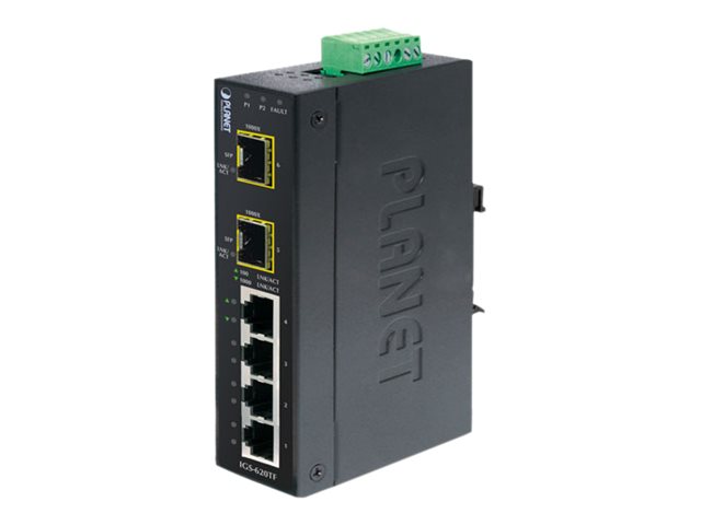 PLANET IGS-620TF - Switch - unmanaged - 4 x 10/100/1000 + 2 x Gigabit SFP - an DIN-Schiene montierbar - Gleichstrom