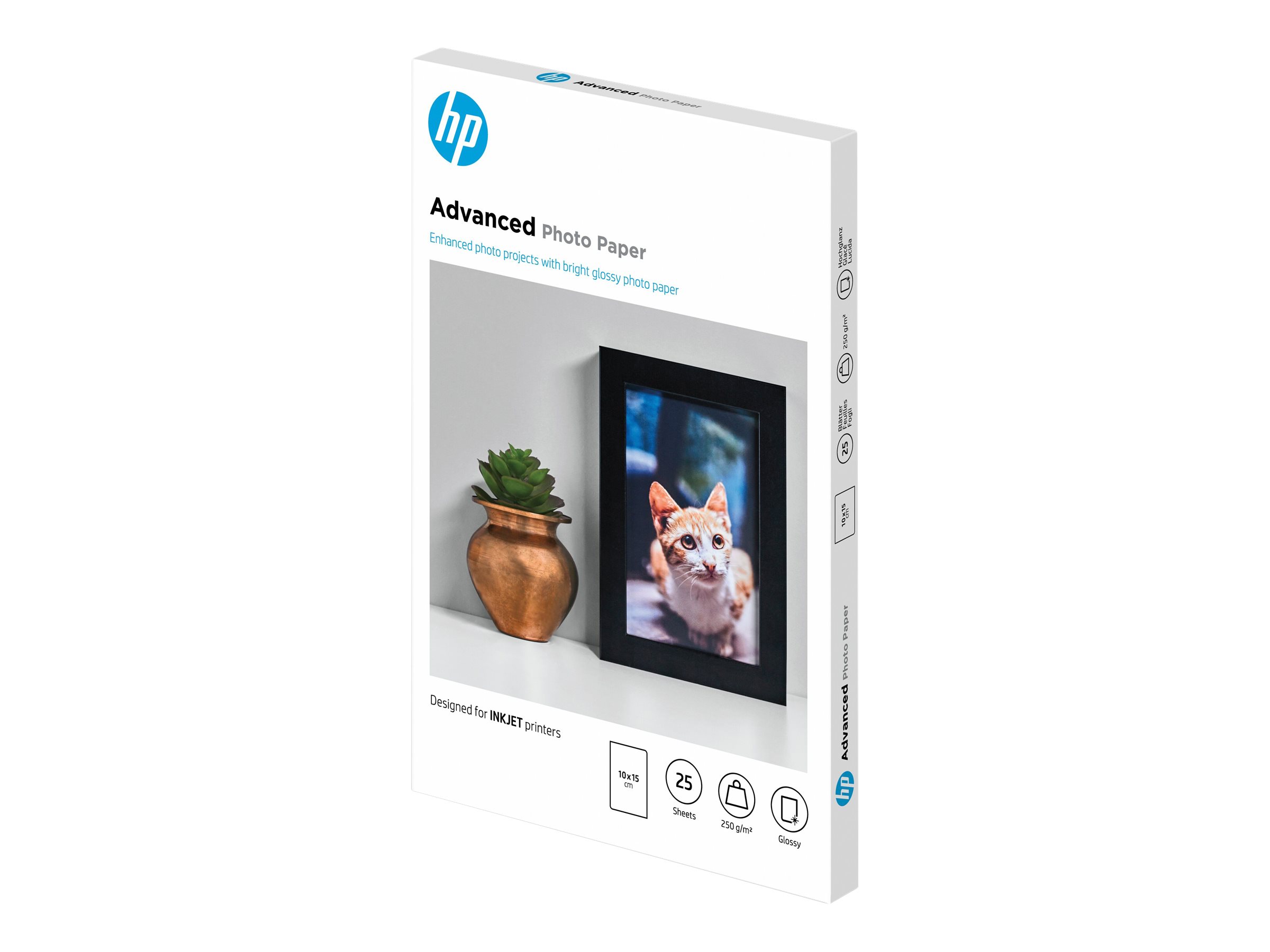 HP Advanced Glossy Photo Paper - Glänzend - 100 x 150 mm - 250 g/m² - 25 Blatt Fotopapier - für ENVY Inspire 7255, 79XX; Officej