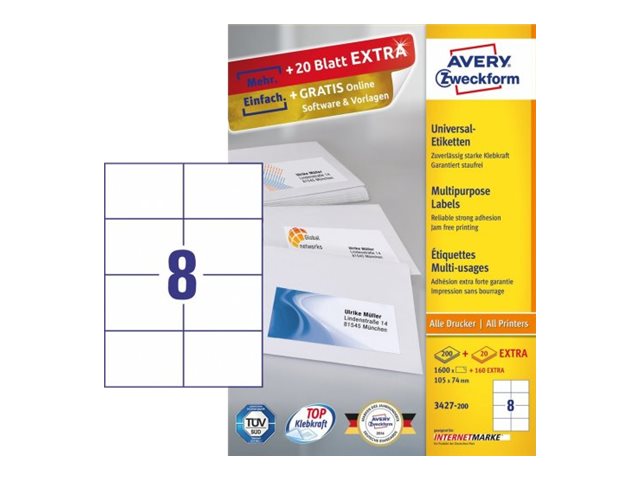 Avery Zweckform Universal - Papier - permanenter Klebstoff - weiss - 70 x 36 mm 4800 Etikett(en) (200 Bogen x 24) Mehrzwecketike
