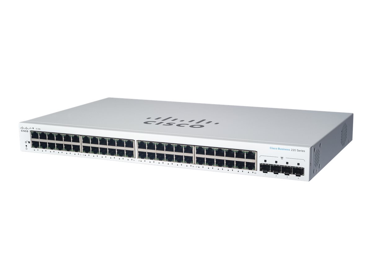 Cisco Business 220 Series CBS220-48P-4X - Switch - Smart - 48 x 10/100/1000 (PoE+) + 4 x 10 Gigabit SFP+ (Uplink) - an Rack mont